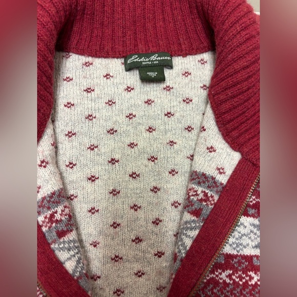 Eddie Bauer Vintage Women’s Red Fair Isle Full Zip Cardigan Sweater Size Medium - Picture 3 of 7